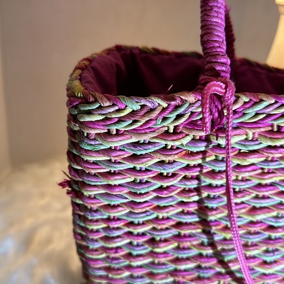 Vintage straw bag orange, green, pink, purple (make an original Easter basket) - Picture 4 of 10
